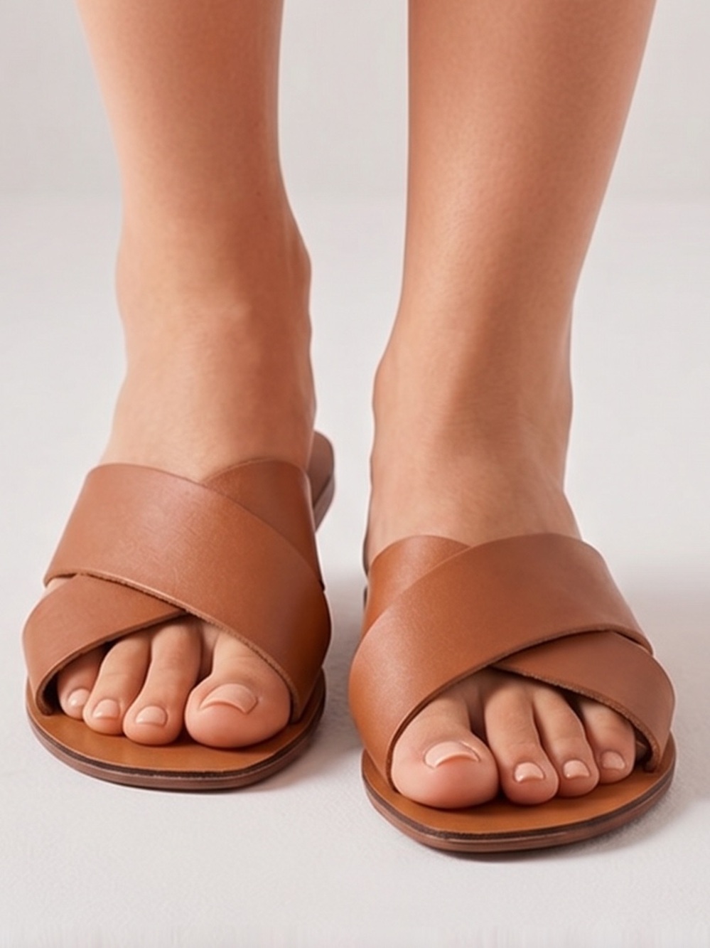 SAKS FIFTH AVENUE Brown Slip On Flat Sandals